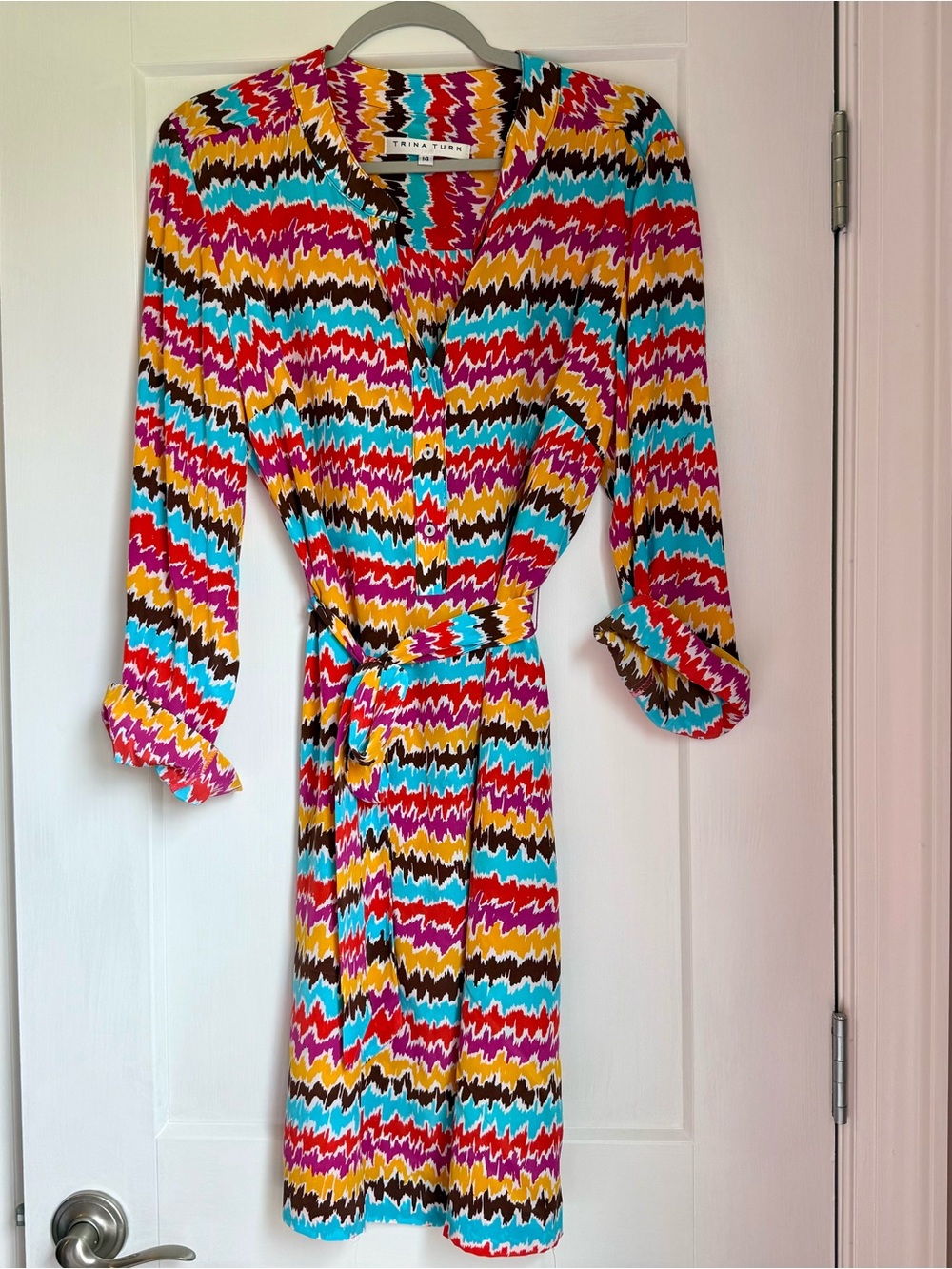 Trina Turk Multicolor Zigzag Belted Shirt Dress
